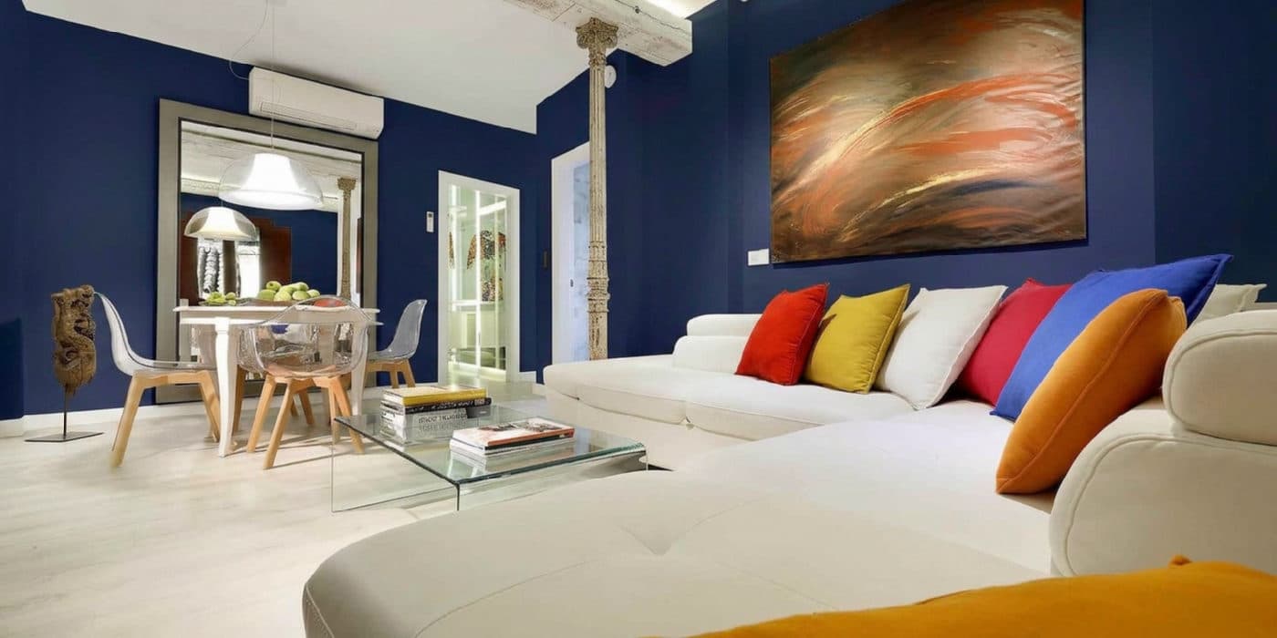 Dark Navy #1F2A44 in a bright living room